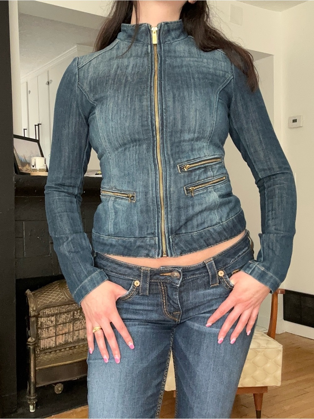 y2k Guess Denim Jacket with Gold Hardware